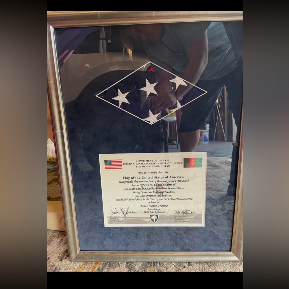 American Flag USA Flown In Afghanistan 2010 FOB Shank Framed US Troops Soldiers